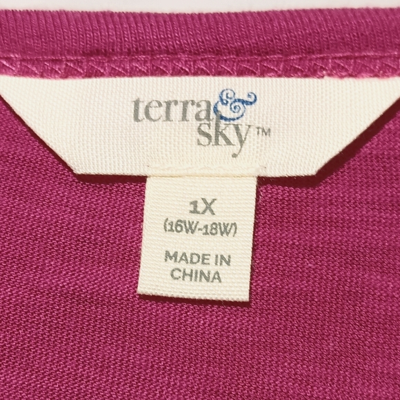 Terra & Sky NWT Women's V-neck Ruffle Tunic, Pink, Lightweight Long Sleeve - Picture 2 of 9